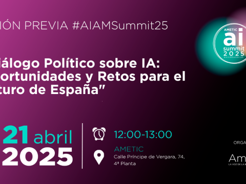 Cartel de la sesión previa al AMETIC AI Summit 2025 sobre política e IA